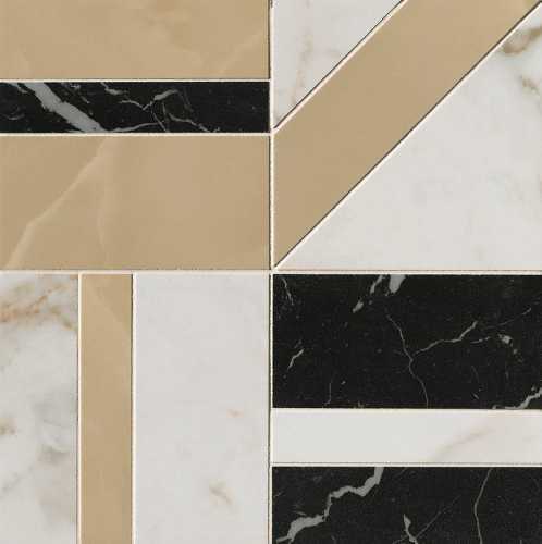 Декор FAP Ceramiche fQKB Calacatta Delicato / Onice Miele / Nero Elegante Deco Mosaico 30x30