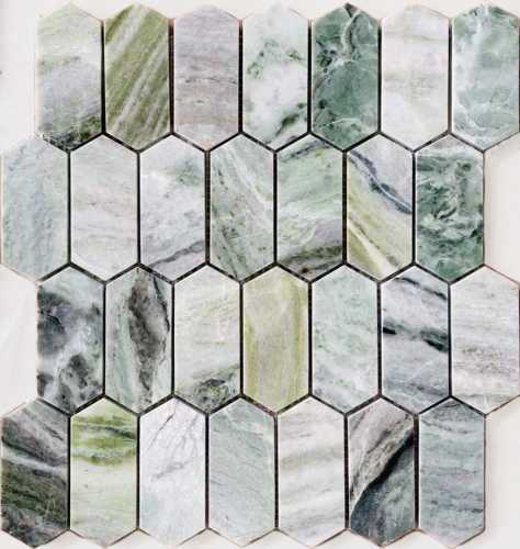 Мозаика Caramelle Mosaic Onice Verde oliva POL long hex 38x86x7 278x304x7