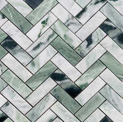 Мозаика Caramelle Mosaic Onice Verde oliva POL fish 23x73x7 317x282