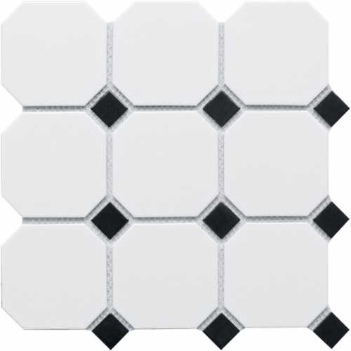 Мозаика StarMosaic Octagon big White/Black Matt (CLA006) 30х30